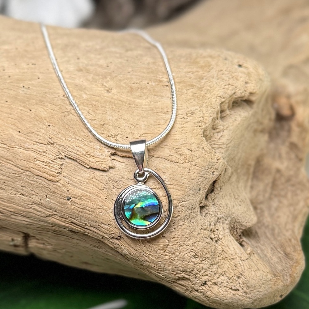 NEW! 925 Sterling Silver Snake Chain Paua Abalone Shell Pendant Handmade 18-20”